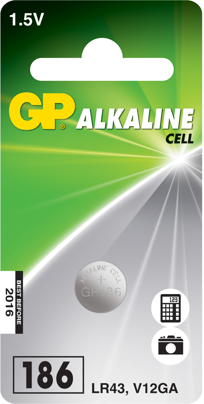 GP Batteries ALKALINE BUTTON CELL LR43 Blister with 1 battery. 3V 102003 - eet01
