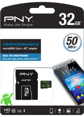 PNY MICRO-SDHC PERFORMANCE 32GB CLASS 10 UHS1 R 50MB/S W SDU32GPER50-EF - eet01