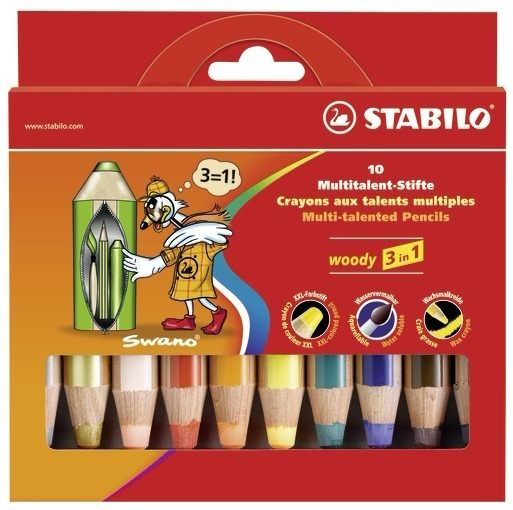 stabilo Stabilo Woody 3 In 1 Colouring Pencils With Sharpener Pk10 880/10-2 - AD01