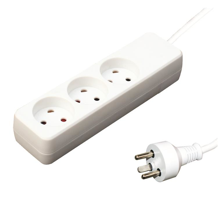 24155119-1 Garbot Plast Power Strip 3-way K Outlet. White Factory Sealed