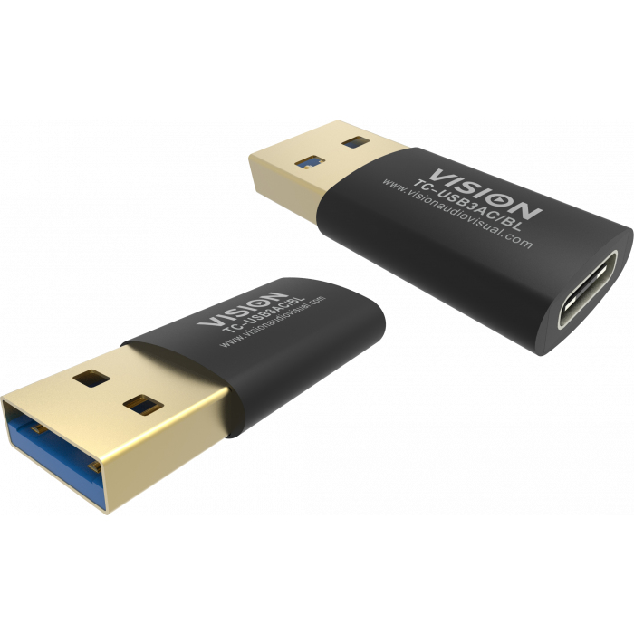 Vision Professional - USB Adapter - USB Type A (M) To USB-C (F) - USB 3.0 - Black TC-USB3AC/BL - C2000