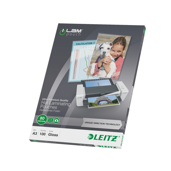 acco Leitz Ilam Premium Laminating Pouches A3 80 Microns Pack Of 100 74850000 74850000 - AD01