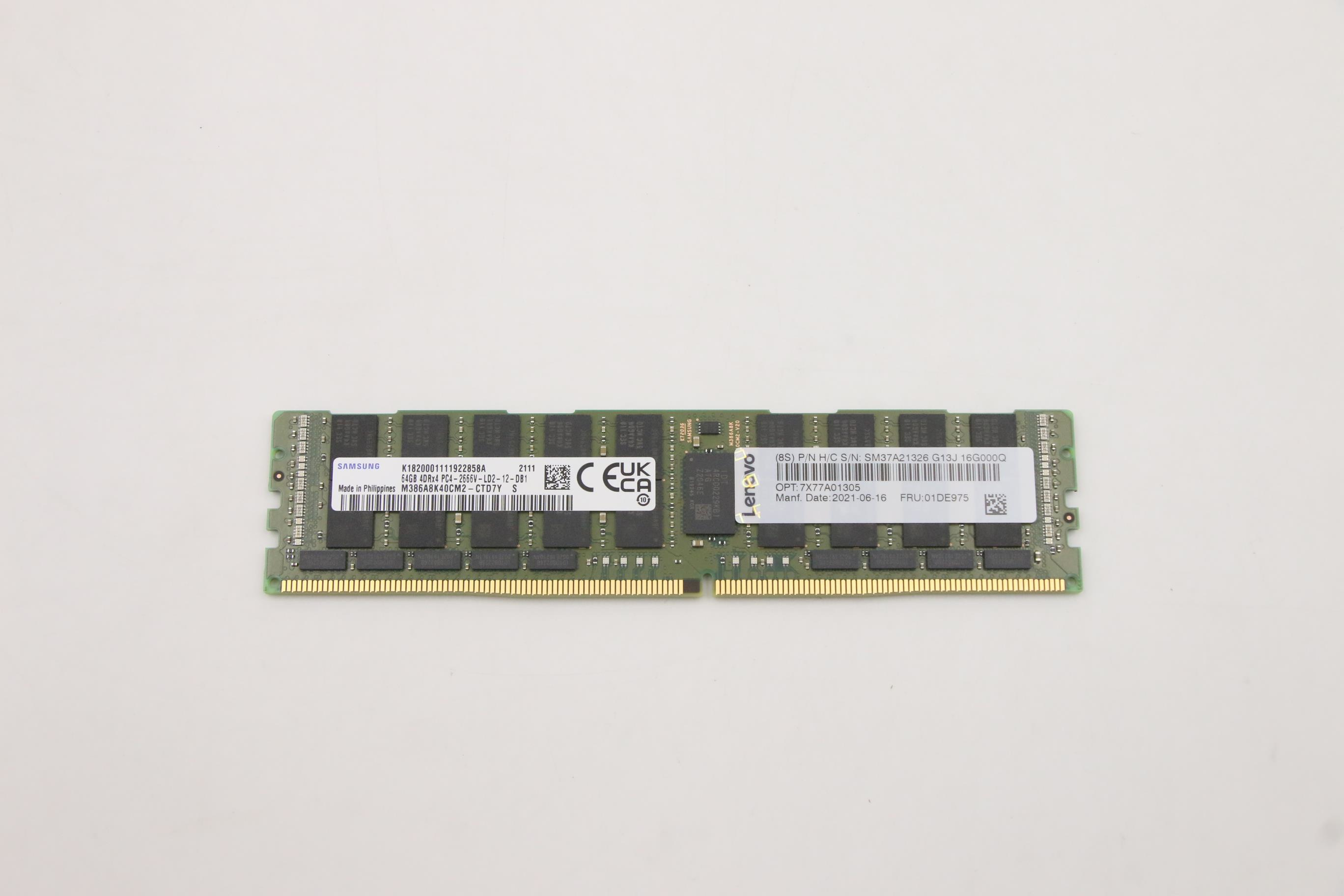 01DE975 Lenovo Memory 64GB ThinkSystem TruDDR4 2666 MHz Refurbished with 1 year warranty