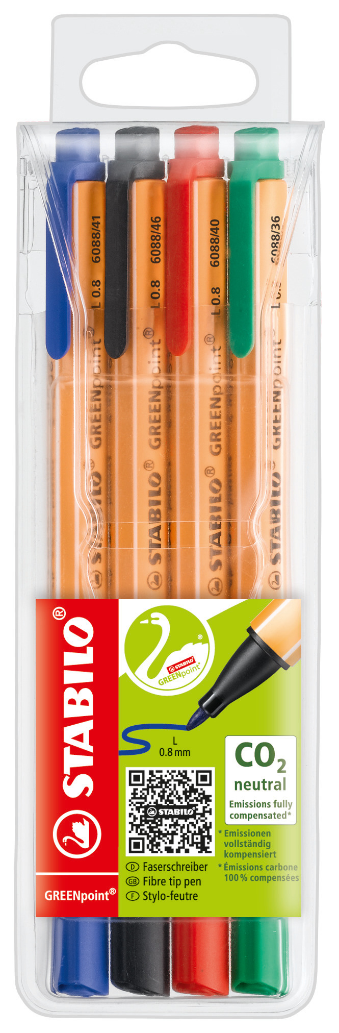 stabilo Stabilo Greenpoint Co2 Neutral Fibre Tip Sign Pen 0.8mm Line Black/blue/red/green (wallet 4) 6088/4 6088/4 - AD01