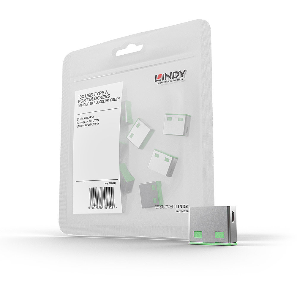 40461 Lindy USB A Port Locks. Green Expansion Kit 10pack Factory Sealed