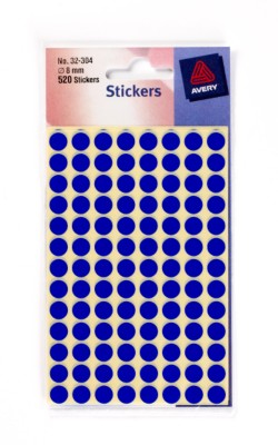 32-304 avery Avery Coloured Labels Round 8mm Dia Blue 32-304 (520 Labels) - (pk10) - AD01