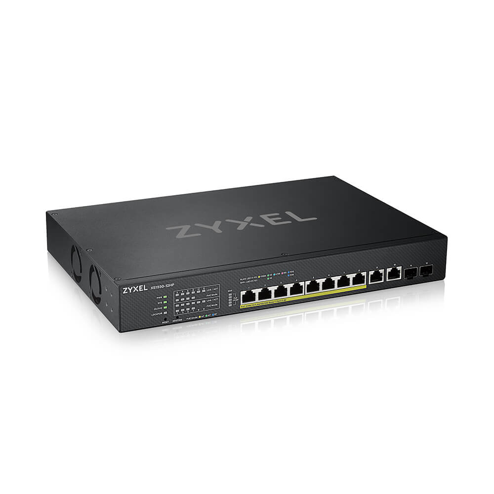 Zyxel XS1930-12HP - Switch - Smart - 8 X 100/1000/2.5G/5G/10GBase-T (PoE++) + 2 X 100/1000/2.5G/5G/10GBase-T + 2 X 10 Gigabit SFP+ - Rack-mountable - PoE++ (375 W) XS1930-12HP-ZZ0101F - C2000