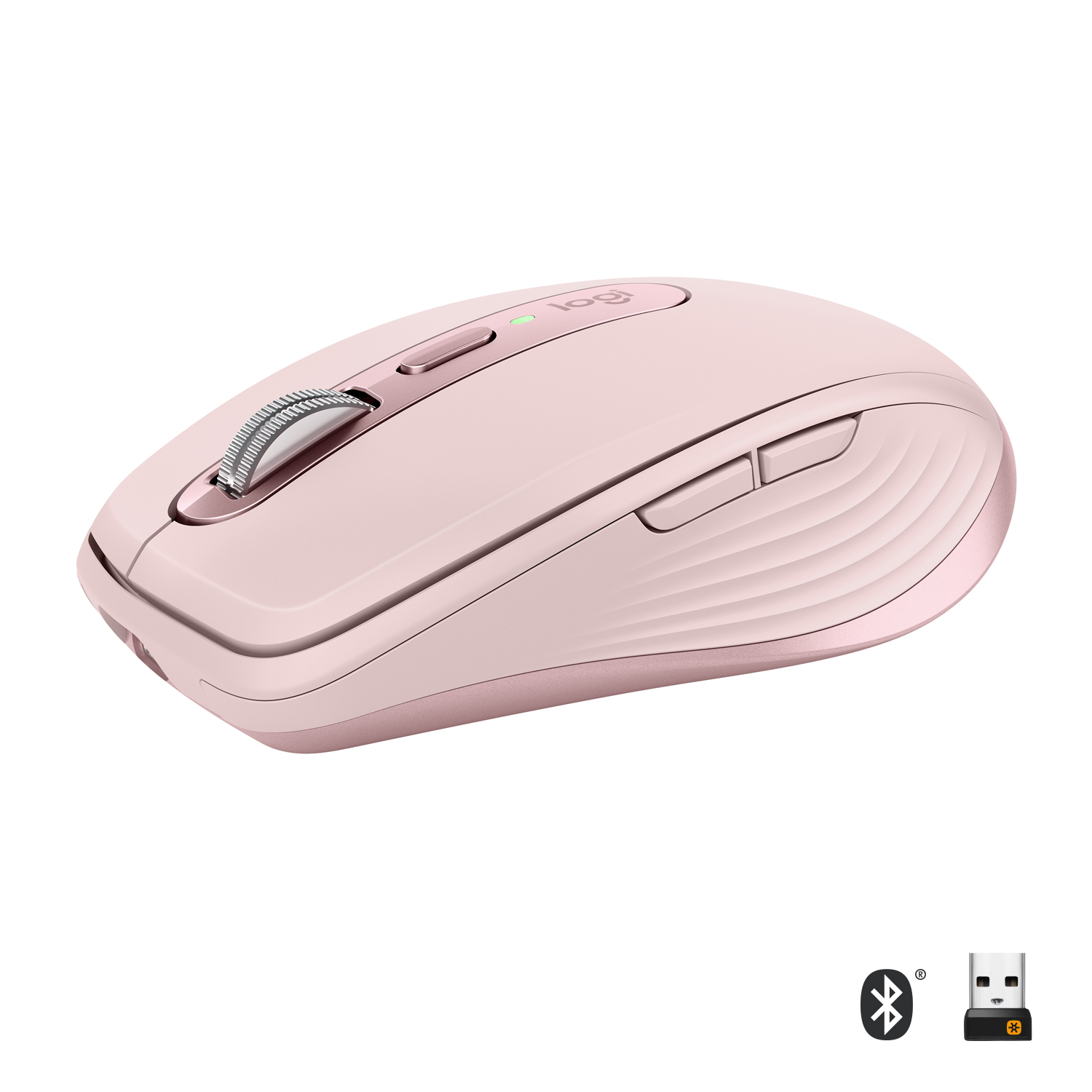 Logitech MX Anywhere 3 - Mouse - Laser - 6 Buttons - Wireless - Bluetooth, 2.4 GHz - USB Wireless Receiver - Rose 910-005990 - C2000
