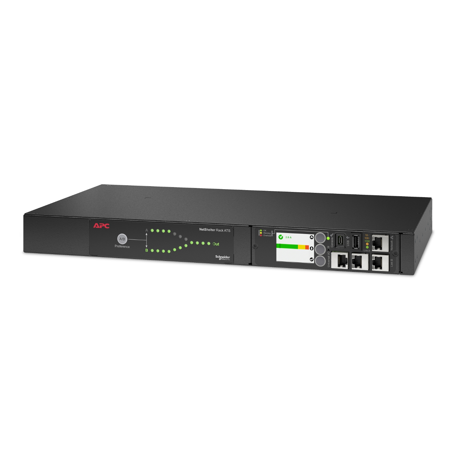 APC NetShelter - Automatic Transfer Switch (rack-mountable) - AC 207-253 V - 3700 VA - 1-phase - USB, Ethernet 10/100/1000 - Output Connectors: 9 - 1U - 2.44 M Cord - Black AP4423A - C2000