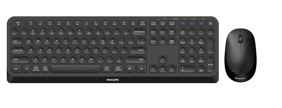 Philips 4000 Series SPT6407B - Keyboard And Mouse Set - Wireless - 2.4 GHz, Bluetooth 3.0, Bluetooth 5.0 - QWERTY SPT6407B/40 - C2000