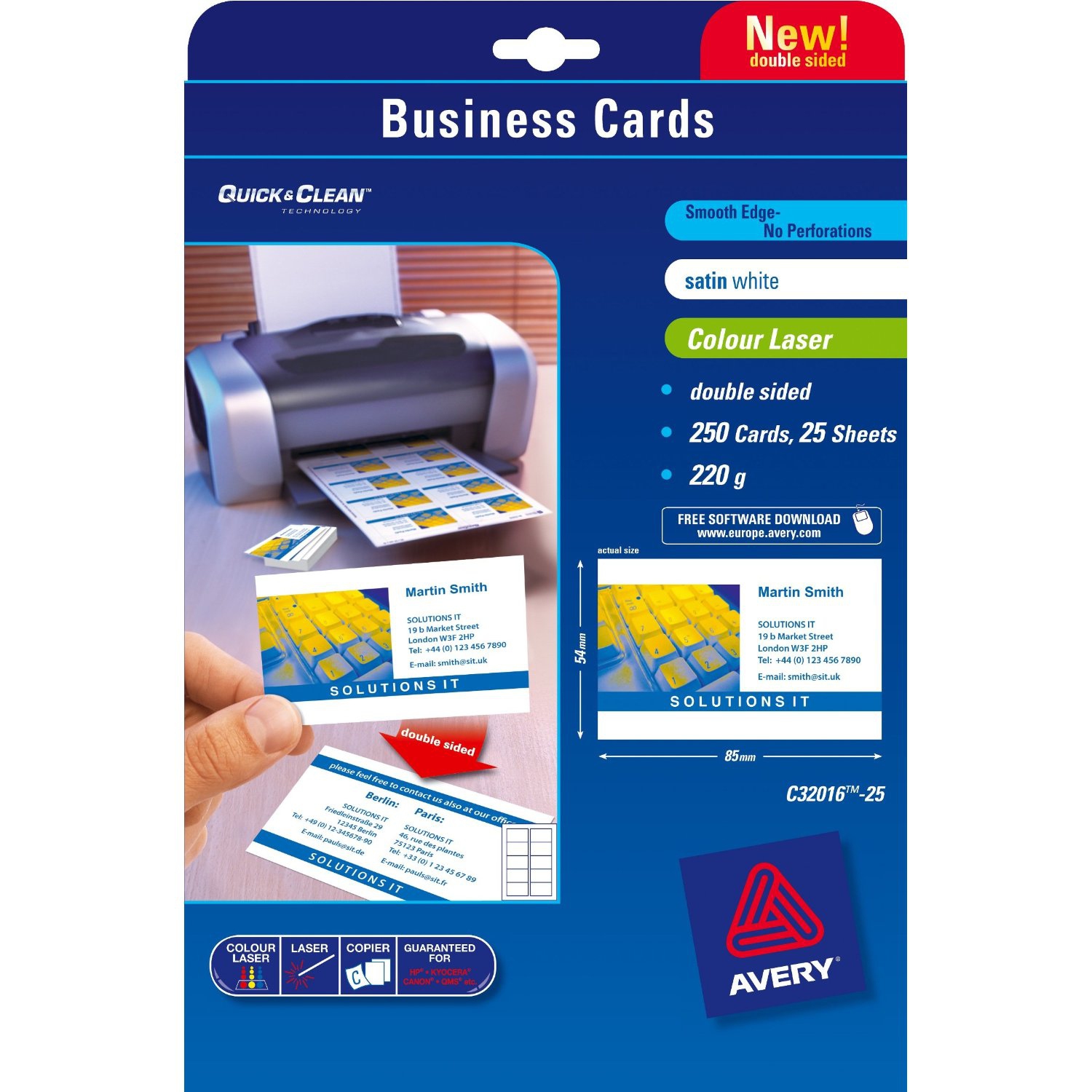 C32016-25 avery Avery Business Cards Double Sided Satin C32016-25 (250cards) - AD01