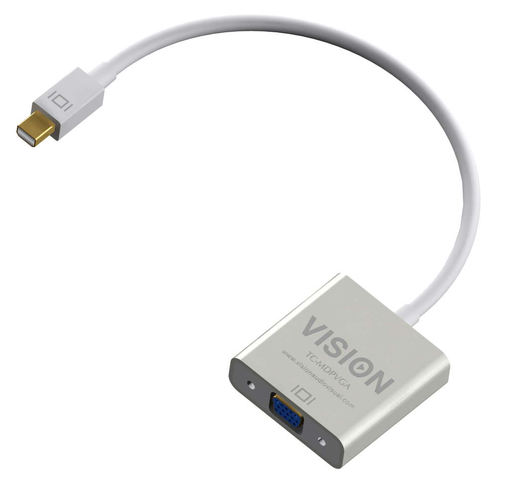 TC-MDPVGA Vision VISION TECHCONNECT MINI-DISPLAYPORT TO VGA ADAPTOR Engineered Connectivity Solution, White, Plugs Into Mini-DisplayPort (also Known As Thunderbolt) And Has VGA Socket, Overal - C2000
