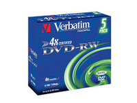 Verbatim DVD-RW 4x, Data 4.7GB Branded Matt Silver,5 Pack 43285 - eet01
