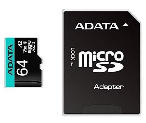 ADATA 64GB UHS-I U3 V30S A2 MICRO  SDXC Retail w/1 adapter  AUSDX64GUI3V30SA2-RA1 - eet01