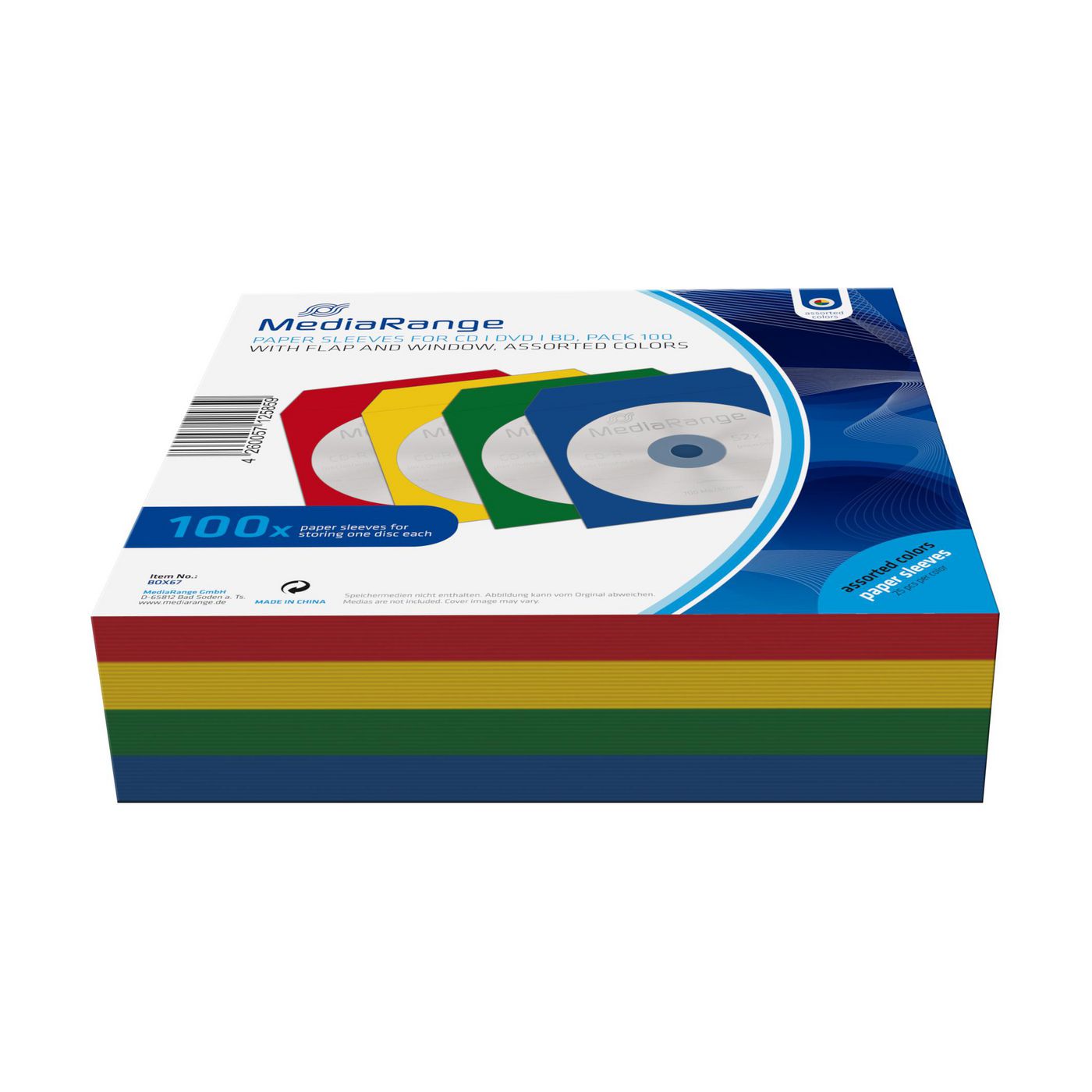 MediaRange CD Paperbag Colorpack 100pcs Mit Fens BOX67 - eet01