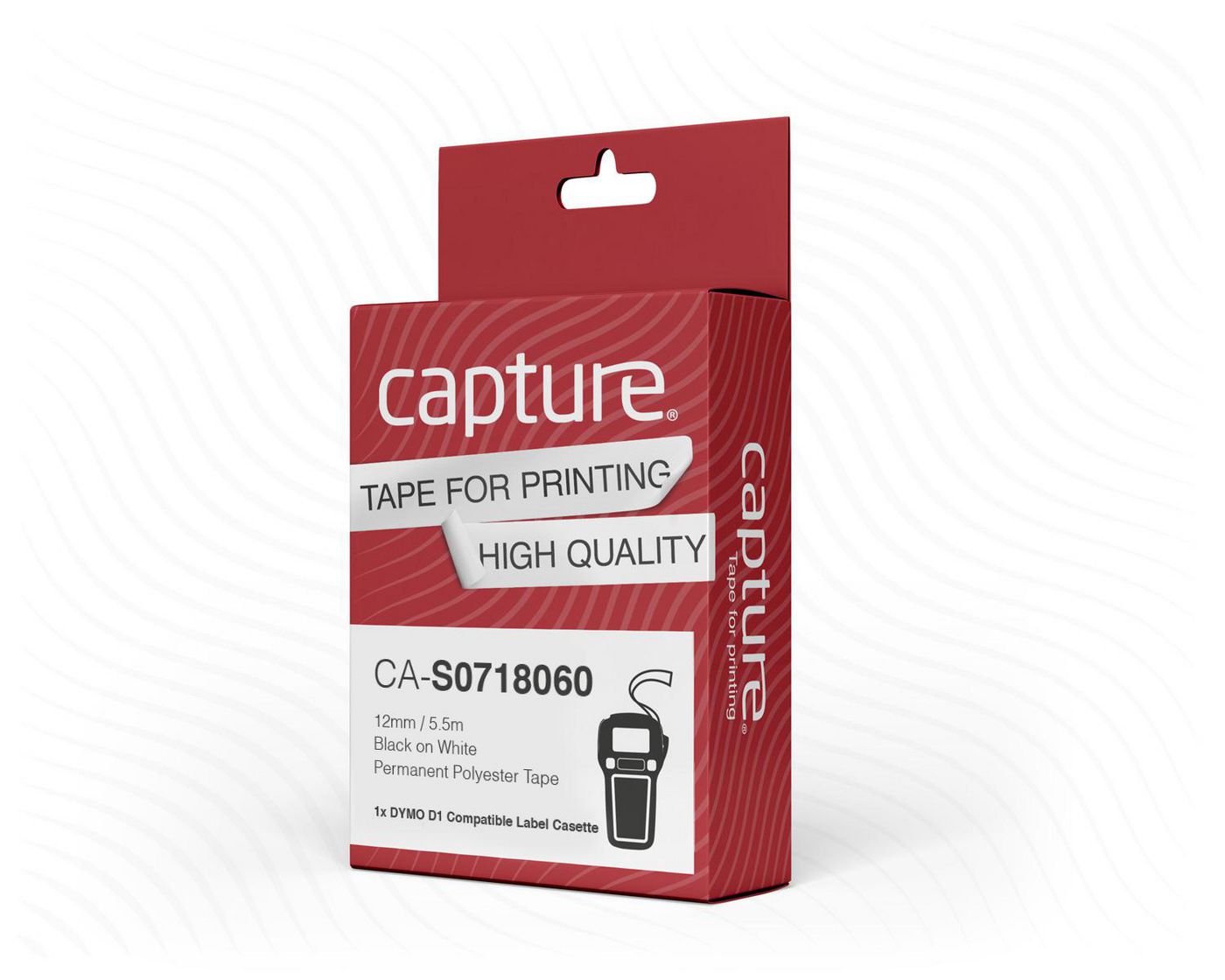 Capture 12mm x 5.5m Black on White  Permanent Polyester Tape  CA-S0718060 - eet01