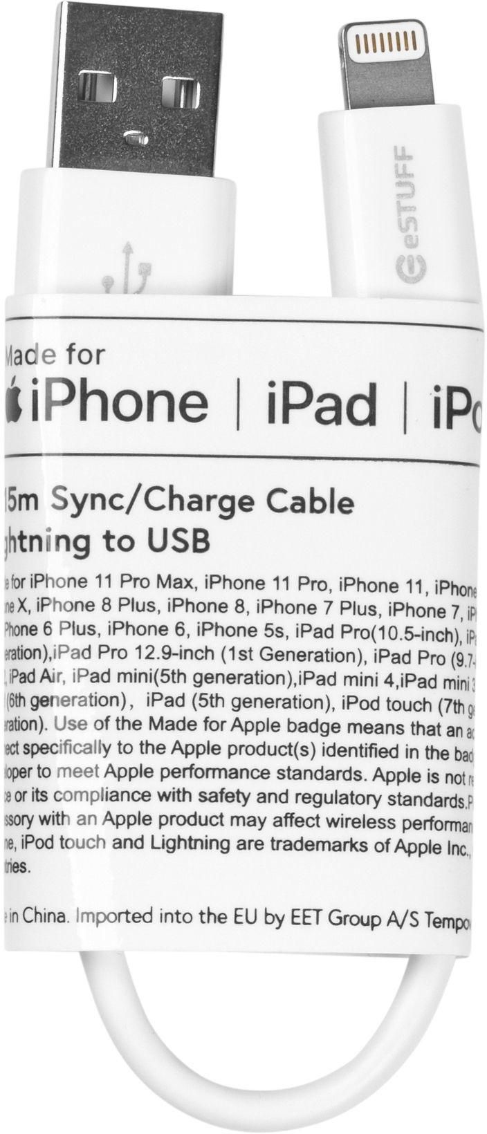 ESTUFF Lightning Cable MFI 0,15m Whit 8Pin Lightning - USB A Male  ES601004-BULK - eet01