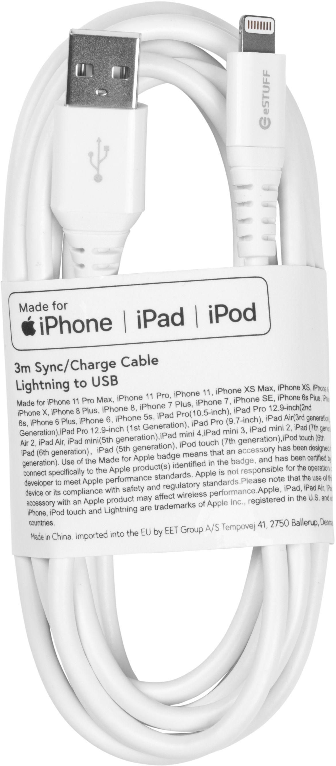 ESTUFF Lightning Cable MFI 3m Whit 8Pin Lightning - USB A Male  ES601304-BULK - eet01