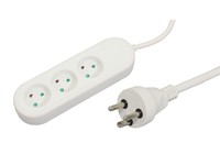 GRU0033WDK MicroConnect 3-way Danish Socket 3M White Without ON/OFF Switch, - eet01