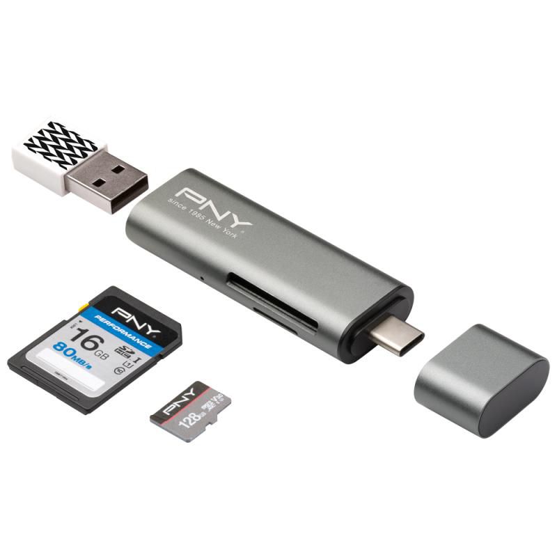 PNY Card reader USB C / USB A Adapto R-TC-UA-3N1E01-RB - eet01