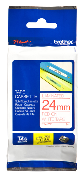 Bro 24mm Gloss Red On White Tape Tze252 - WC01