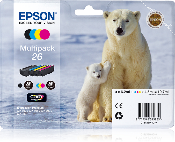 Epst26164010   Epson T261 4 Ink Multi Pack    Claria Premium Polar Bear Ink                                - UF01