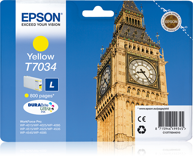 Epst70344010   Epson Wp4000/4500 L Yellow     Wp4000/4500 Series 0.8k                                      - UF01