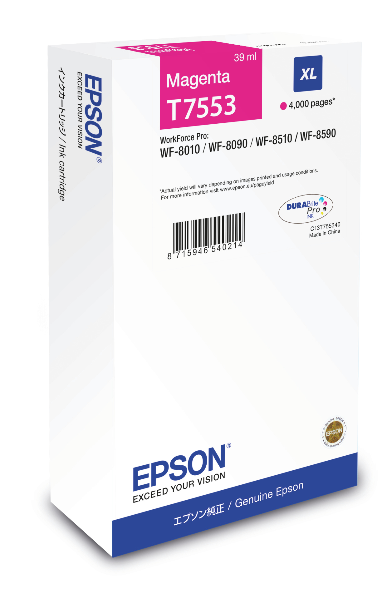 Epst755340     Epson Wf 8000 Series Magenta   Ink Cartridge Xl 4000 Pages                                  - UF01
