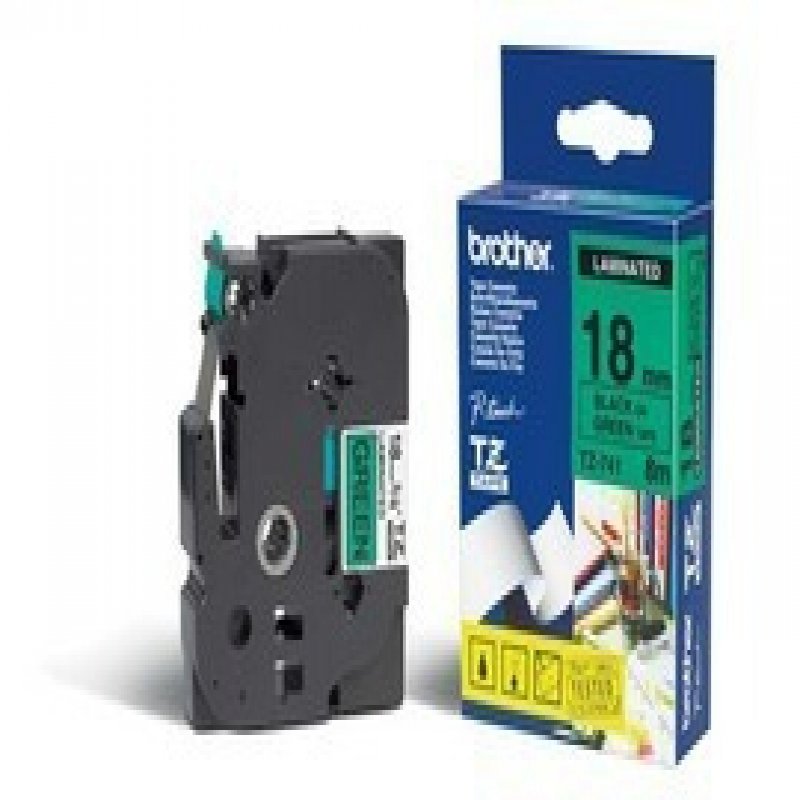 Bro 18mm Gloss Blk On Green Tape Tze741 - WC01