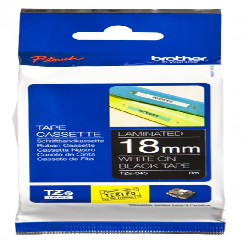 Bro 18mm Gloss White On Black Tape Tze345 - WC01