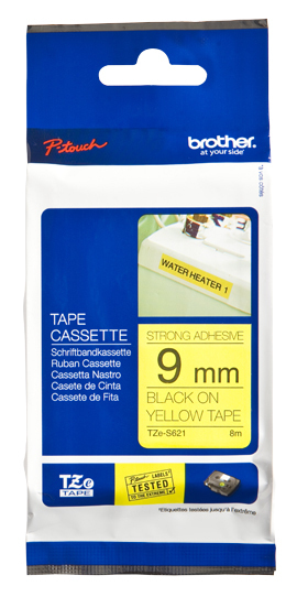 Bro 9mm Black On Yellow Tape Adhesiv Tzes621 - WC01