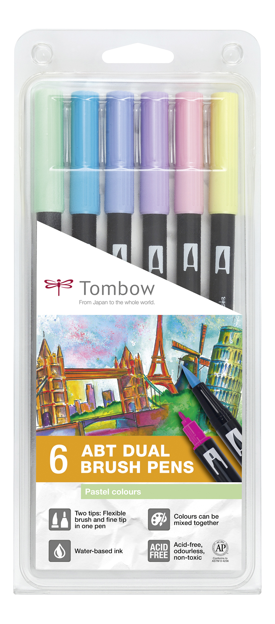 tombow Tombow Abt Dual Brush Pen 2 Tips Pastel Colours Pk6 Abt-6p-2 - AD01