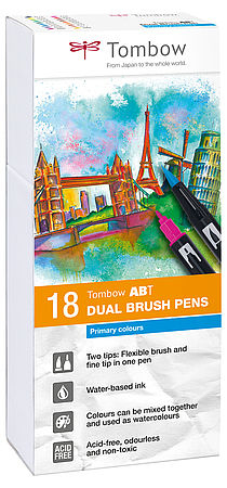 tombow Tombow Abt Dual Brush Pen 2 Tips Primary Colours Pk18 Abt-18p-1 - AD01