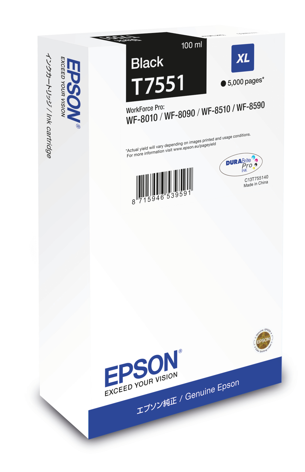Epson - Supplies Ink Cons.(s1 S2 Wf-8xxx Seriesinkcartr.xlblack      Pigment Ink Durabritepro Sizexl     C13t755140