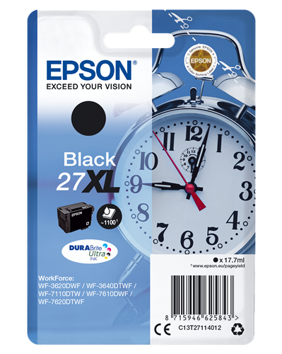 Epson 27XL - 17.7 Ml - XL Size - Black - Original - Ink Cartridge - For WorkForce WF-3620DWF Stickers, WF-3640DTWF, WF-7110DTW, WF-7610DWF, WF-7620, WF-7620DTWF C13T27114012 - C2000