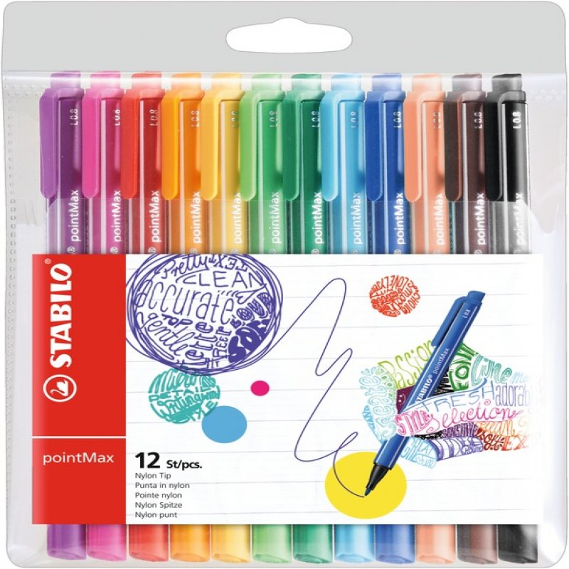 stabilo Stabilo Pointmax Premium Writing Felt Pen Assorted Pk12 488/12-01 - AD01