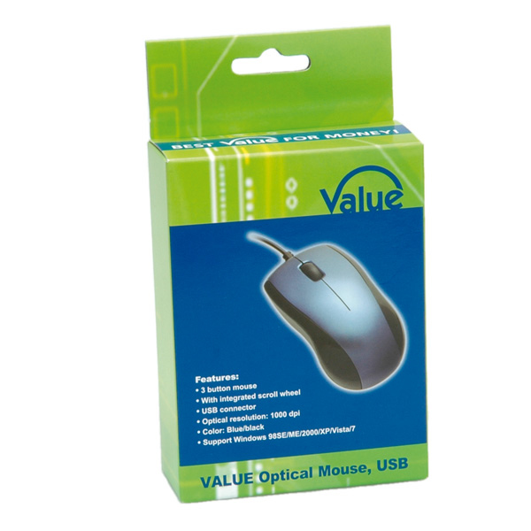 18.99.1076 VALUE Mouse. Optical USB. Blue/Black  Factory Sealed