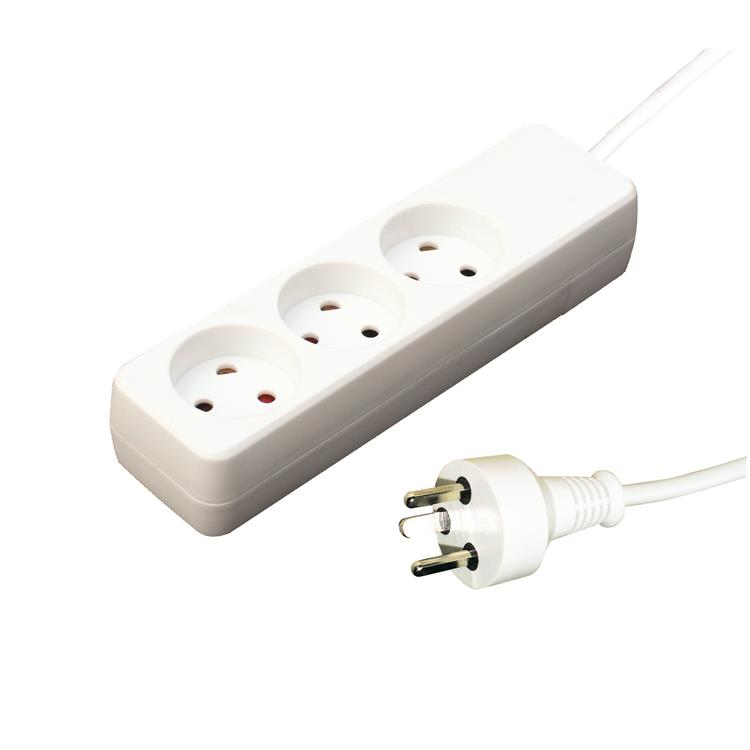 24155119-1E Garbot Plast Power Strip 3-way K Outlet. White Factory Sealed