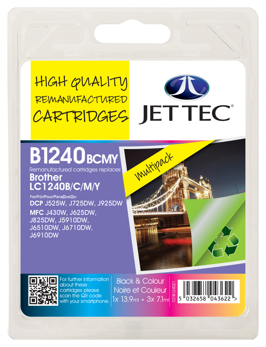 Jet101b124021  Jettec Compat Brother Lc1240   Multipack Bk, C, M, Y 1 X 13.9 3 X 7.1ml                     - UF01
