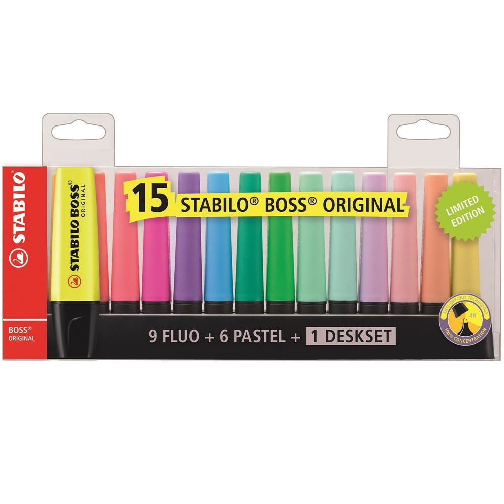 stabilo Stabilo Boss Deskset Highlighter Chisel Tip Asstd (pack 15) 7015-01-5 - AD01