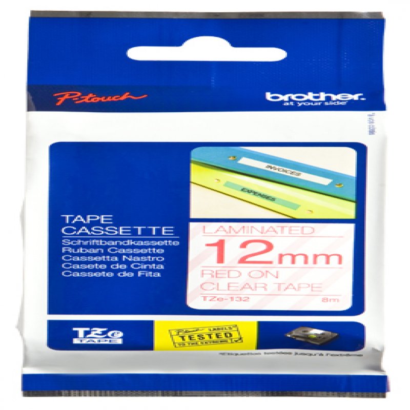 Bro 12mm Red On Clear Gloss Tape Tze132 - WC01
