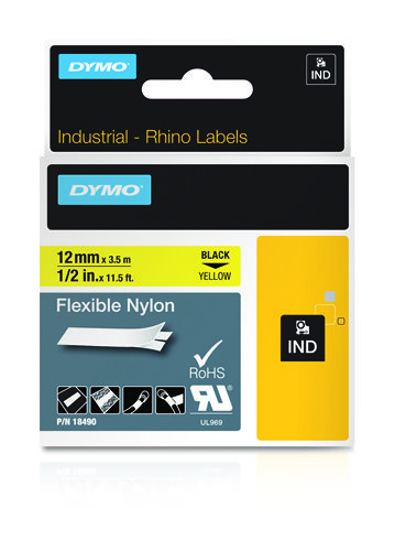 Dymo                             Dymo 12mm Yellow Flexible Nylon     Rhino Label                         18490