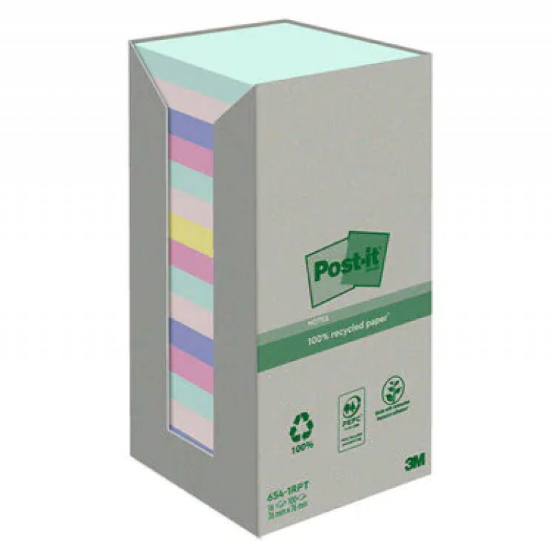 3m uk Post It Recycled Notes 76x76mm Assorted Colours 100 Sheets Per Pad Pack Of 16 7100259226 7100259226 - AD01