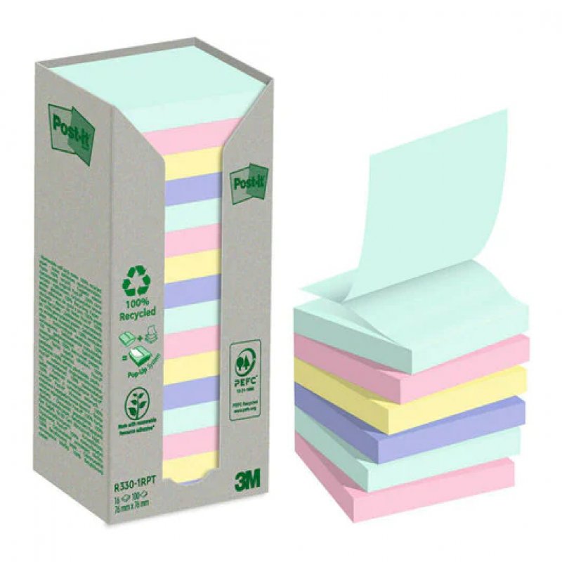 3m uk Post It Recycled Z Notes Nature Collection 76x76mm 100 Sheets (pack Of 16) 7100259446 7100259446 - AD01