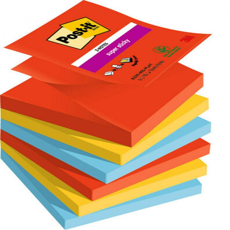 3m uk Post It Super Sticky Z Notes Playful Colours 76x76mm 90 Sheets (pack Of 6) 7100258797 7100258797 - AD01