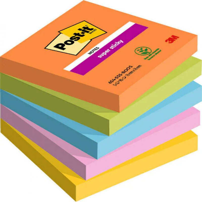 3m uk Post It Super Sticky Notes Boost Colours 76x76mm 90 Sheets (pack Of 5) 7100258933 7100258933 - AD01