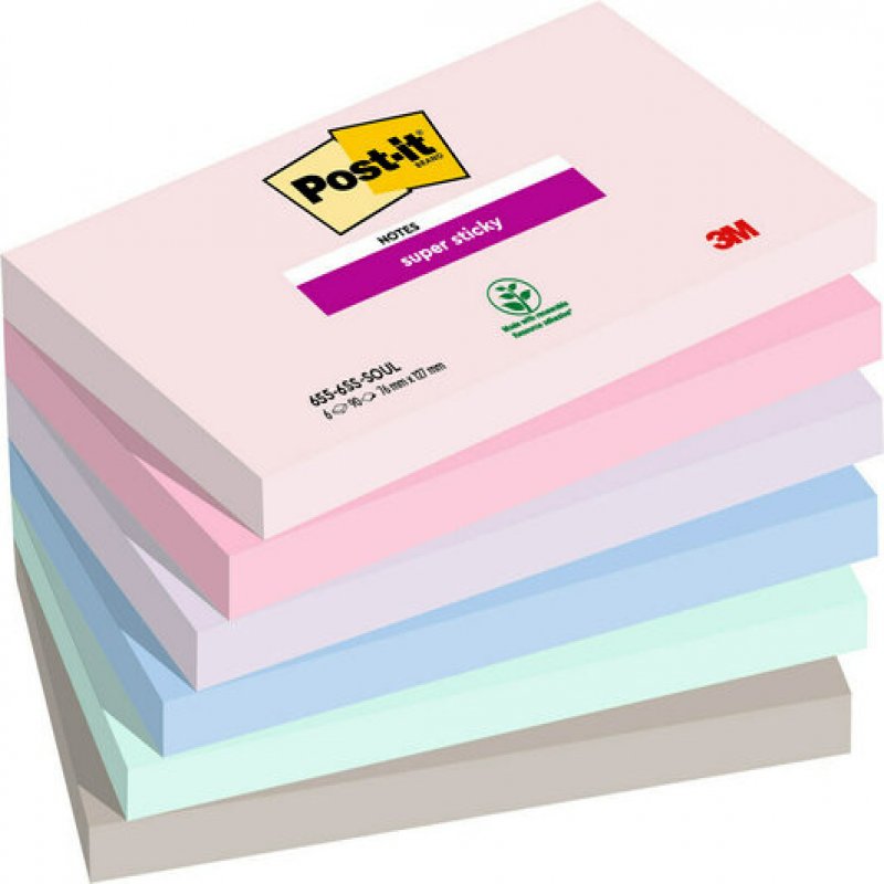 3m uk Post It Super Sticky Notes Soulful Colours 76x127mm 90 Sheets (pack Of 6) 7100259202 7100259202 - AD01