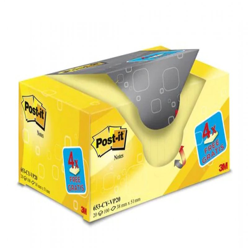 3m uk Post-it Notes 38 Mm X 51 Mm Canary Yellow (pack 16 + 4 Free) 7100172332 7100172332 - AD01