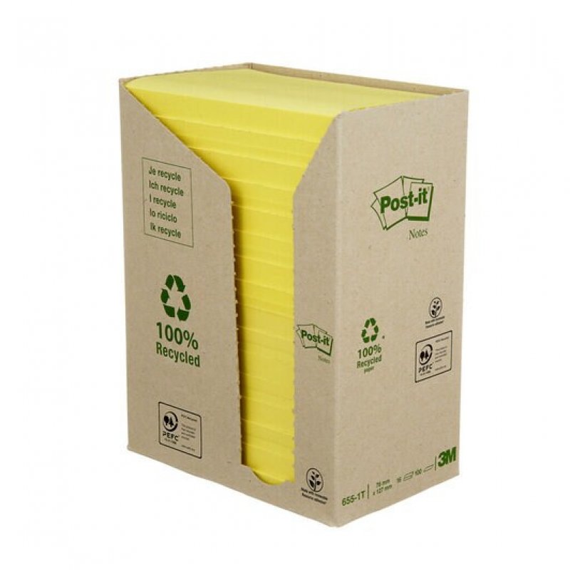 3m uk Post-it Recycled Notes 76 Mm X 127 Mm Canary Yellow (pack Of 16) 7100172248 7100172248 - AD01