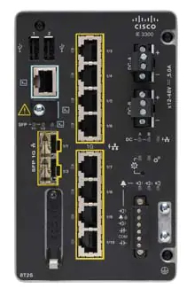 Cisco Catalyst IE3300 Rugged Series - Network Essentials - Switch - Managed - 10 X 10/100/1000 + 2 X SFP - DIN Rail Mountable - DC Power IE-3300-8T2S-E - C2000